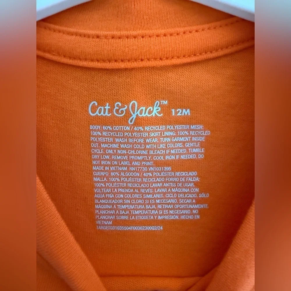 Cat & Jack Halloween Cat Matching Set Baby Girl SZ 12 M Orange Black Tulle New